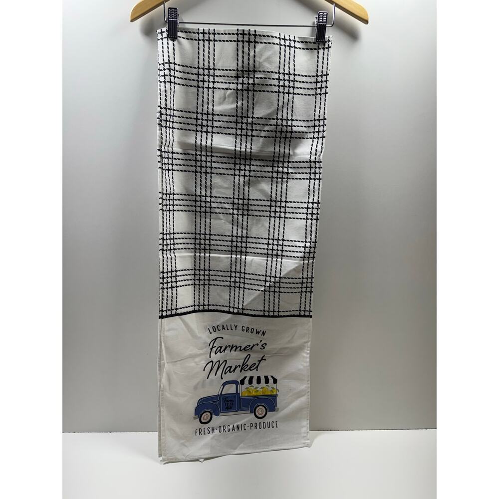 True Living Table Runner Farmers Market Fresh & Local Blue Pickup 68X13 New